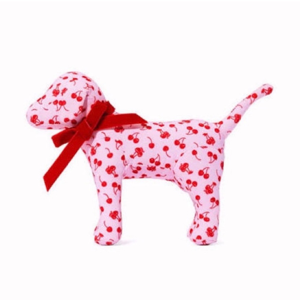 PINK Victoria's Secret Pink Cherry Print Plush Dog Toy with Red Bow